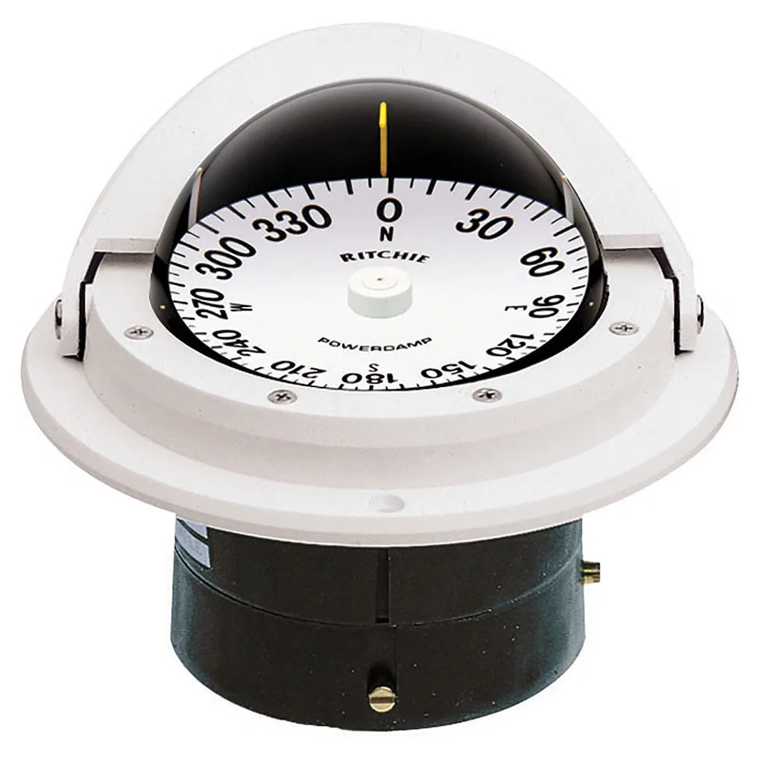 F-82W – RITCHIE NAVI Compass, White 12 Volt Green LED Flush Mount 3 Inch PowerDamp Flat Dial 5-1/4 Inch Overall Width...